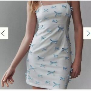 Nwt Bhldn Anthropologie White Blue Bow Dress